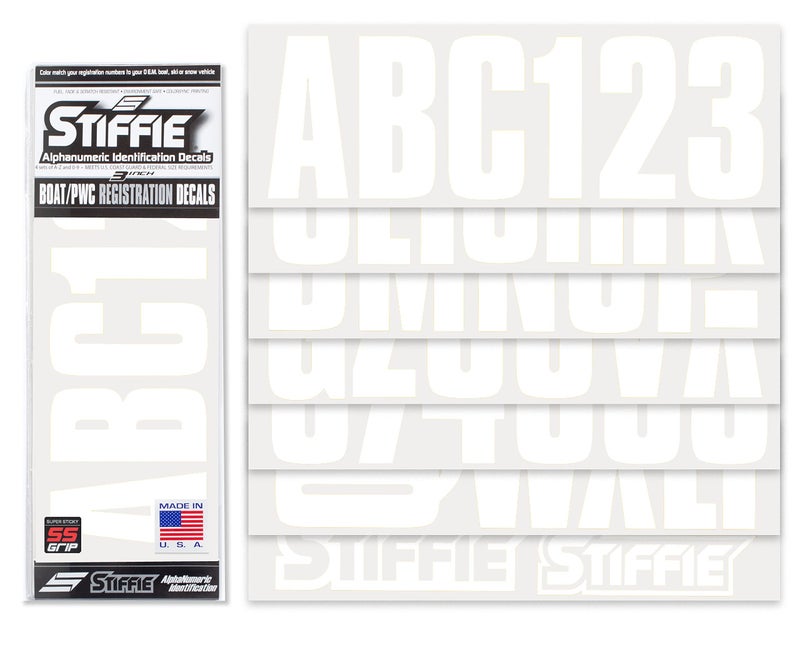 STIFFIE Uniline White 3" Super Sticky Boat & PWC Registration Decals â€¢ Numbers Letters Stickers - Image 2